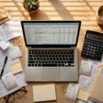 Small business owner comparing LLC vs S corp tax paperwork with a calculator and tax forms on a desk